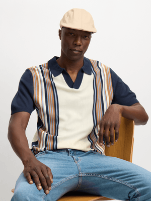 Jet Men's Ecru Knitted Johnny Collar Golfer