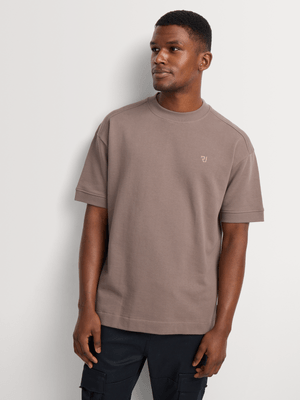 Relay Jeans Men's Boxy Cuffed Fleece Cocoa T-Shirt