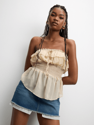 The FIX Women's Stone Chiffon Bandeau Ruffle Top