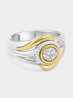 Yellow Gold & Sterling Silver White Sapphire Round Halo Ring