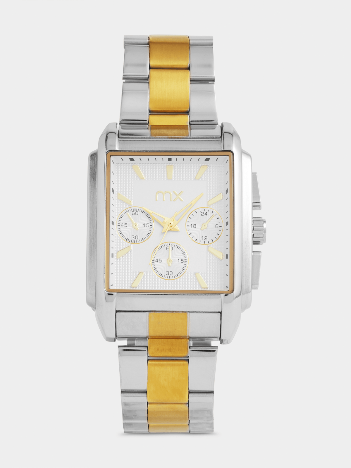 MX Gold Plated White Dial Rectangle Two-Tone Bracelet Watch | Bash