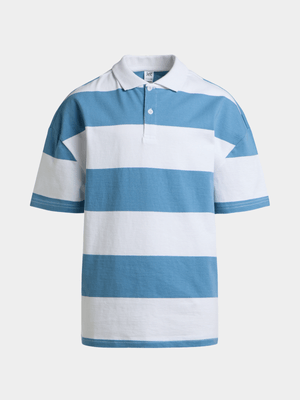 Jet Older Boys Blue White Stripe Fashion Golfer