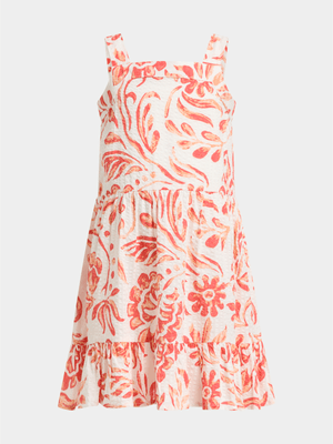 Exact Older Girl's Orange Tile Print Tiered Dress