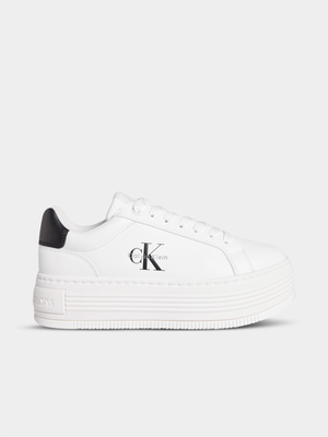Women's Calvin Klein White Bold Flatf Low Lace Lth Sneakers