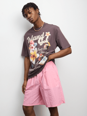 The FIX Men's Pink Taslon Pleated Volley Shorts