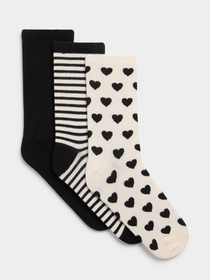 Eaxct Women's 3-Pack Black & Natural Anklet Socks