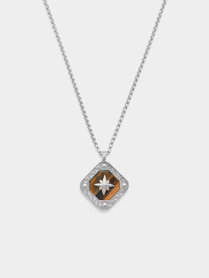 Tempo Jewellery Stainless Steel Tiger’s Eye Square Star Pendant