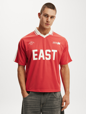 Men's Cotton On Red Cropped Sports Jersey