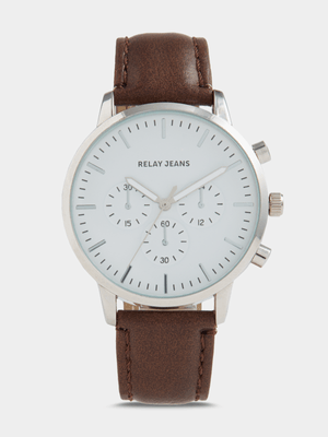 Relay Jeans Men's Dial White/Silver/Brown Watch