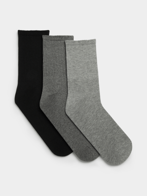 Exact Men's Grey & Black 3-Pack Rib Ankle Socks