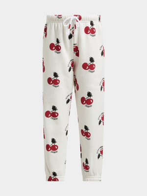 Exact Younger Girl's White Cherry Print Joggers