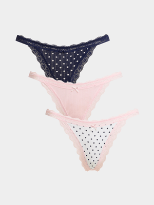 Women's Cotton On Multi 3 Pack Organic Cotton Lace G String