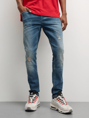 Redfbat Men's Medium Blue Super Skinny Jeans