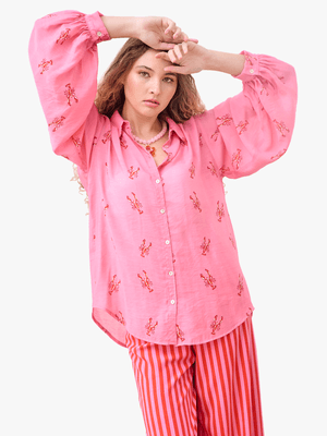 Women's Me&B Pink Bellow Sleeve Lobster Shirt