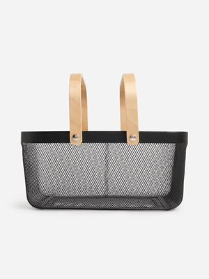 Jet Home Large Black Rectangle Mesh Basket With Handle