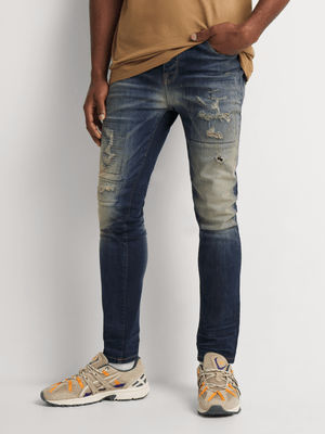 Relay Jeans Men's Super Skinny Extreme Rip & Repair Denim