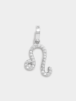 Rhodium Plated Leo CharmRhodium Plated Cubic Zirconia Leo Charm
