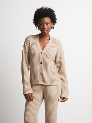 Women's Canvas Cotton Co-ord Rib Knitwear Cardi