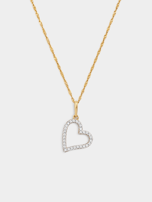 Yellow Gold Cubic Zirconia Open Heart Pendant