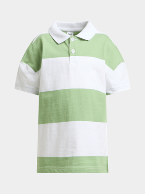 Jet Younger Boys White/Green Stripe Golfer