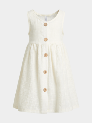Exact Older Girl's White Textured Button Dress
