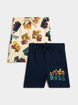 Jet Toddler Boy Navy Ecru Football 2 Pack Shorts