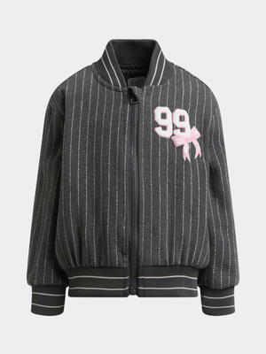 Exact Older Girl's Grey Pinstripe Bomber Jacket