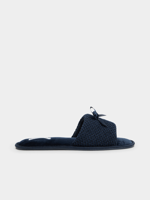 Jet Women's Navy Bow Waffle Open Toe Slippers