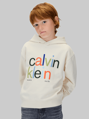 Kids Calvin Klein Beige  Color Logo Graphic Terry Hoodie