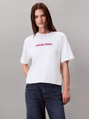 Women's Calvin Klein White  2 Tone 3D Embroidery Logo Top