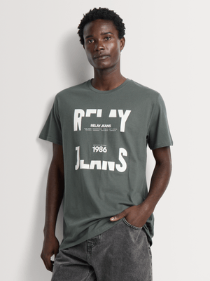 Relay Jeans Men's Regular Fit Green Graphic T-Shirt