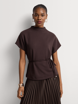 Funnel Neck String Belt Top