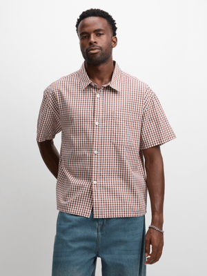 Exact Men's Brown Check Boxy Shirt