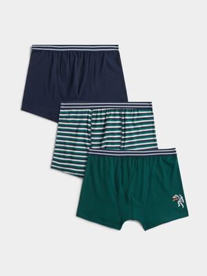 Jet Older Boys 3Pk Navy Green Space Stripe Bodyshort
