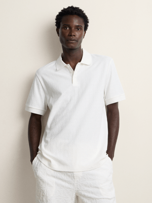 Fabiani Men's Natural Cream Textured Polo Shirt