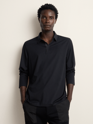 Fabiani Men's Black Bonded Hem 1/4 Placket Tipped Polo Shirt