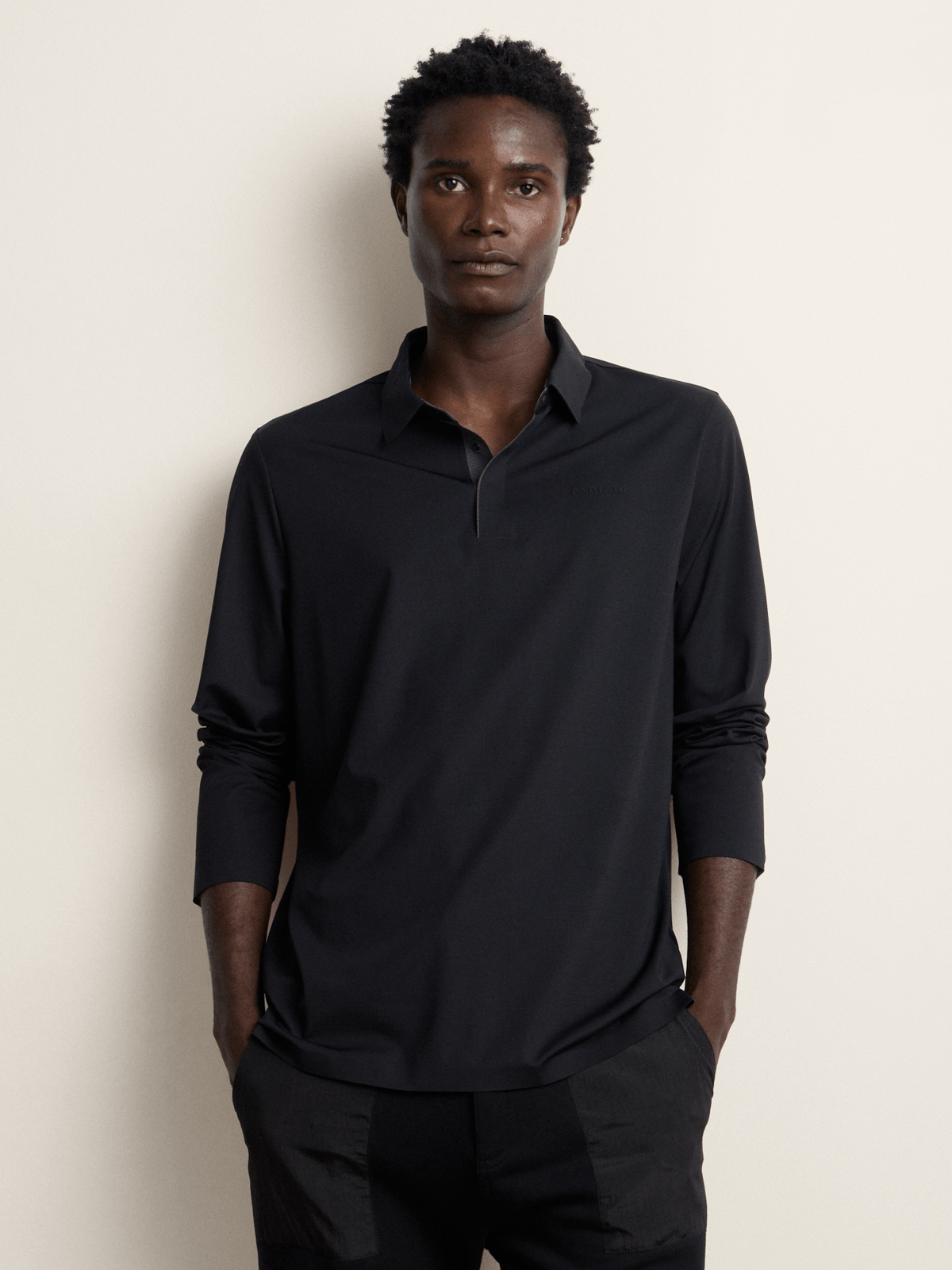 Fabiani Men's Black Bonded Hem 1/4 Placket Tipped Polo Shirt | Bash