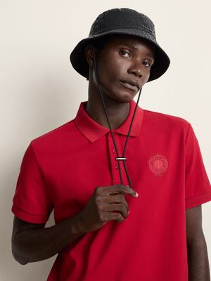 Fabiani Men's Red Ripple Rib Collar Polo Shirt