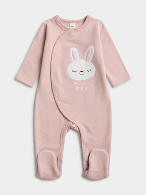 Jet Baby Girl Pale Mauve Bunny Smile Brushed Fleece Sleepsuit