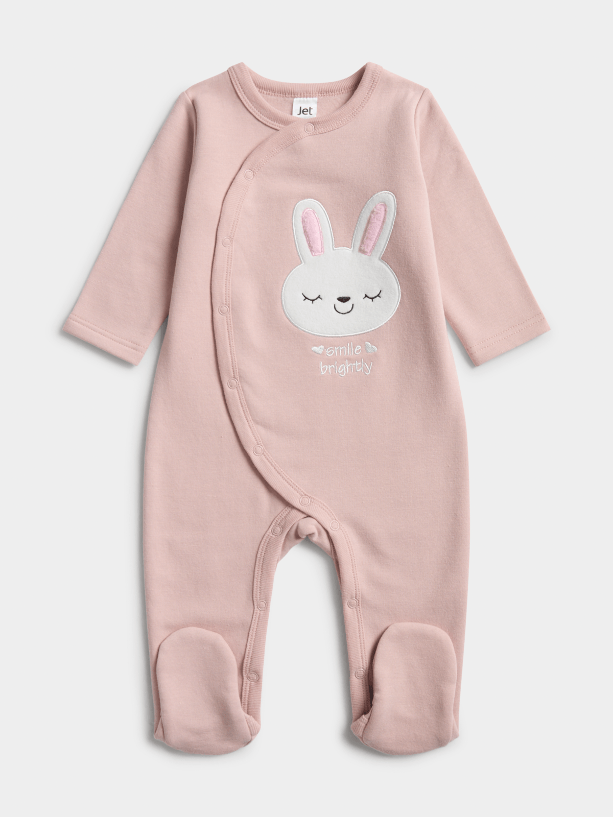 Jet Baby Girl Pale Mauve Bunny Smile Brushed Fleece Sleepsuit | Bash