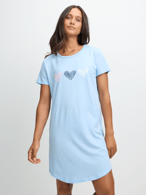 Jet Women's Blue Three Hearts Sleepshirts