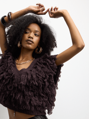 The FIX Women's Brown Knit Shaggy Vest