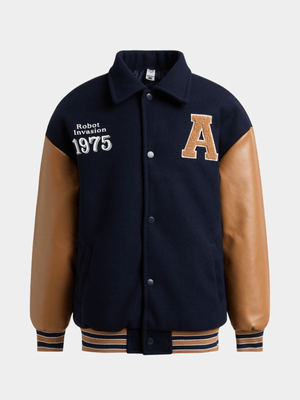 Jet Older Boys Navy/Brown Golfer Varsity Jacket