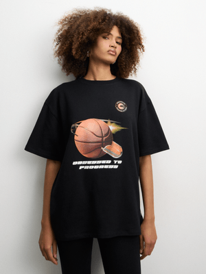 Redbat Athletics Women's 'Basketball' Graphic Black T-Shiirt