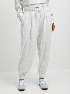 Jet Womens Grey Melange Luxe Pleated Barrel Jogger