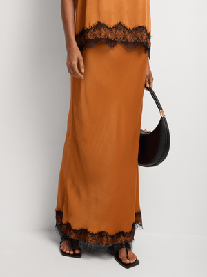 Bias Cut Lace Trim Skirt