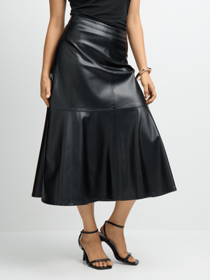 Jet Women's Black Pu A Line Midaxi Skirt
