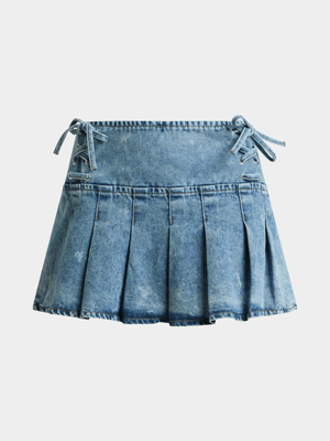 Jet Teen Girls Mini Pleated Denim Skirt
