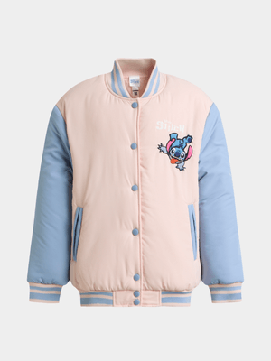 Jet Older Girls Blue Pink Stitch Bomber Jacket