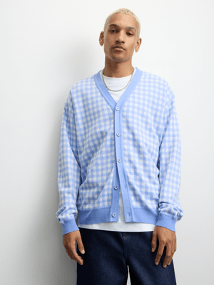 The FIX Men's Blue Check Gingham Cardigan